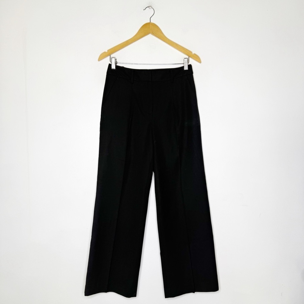 Talbots Black Wide Leg Trouser Pants Size 2 Petite Wool Stretch